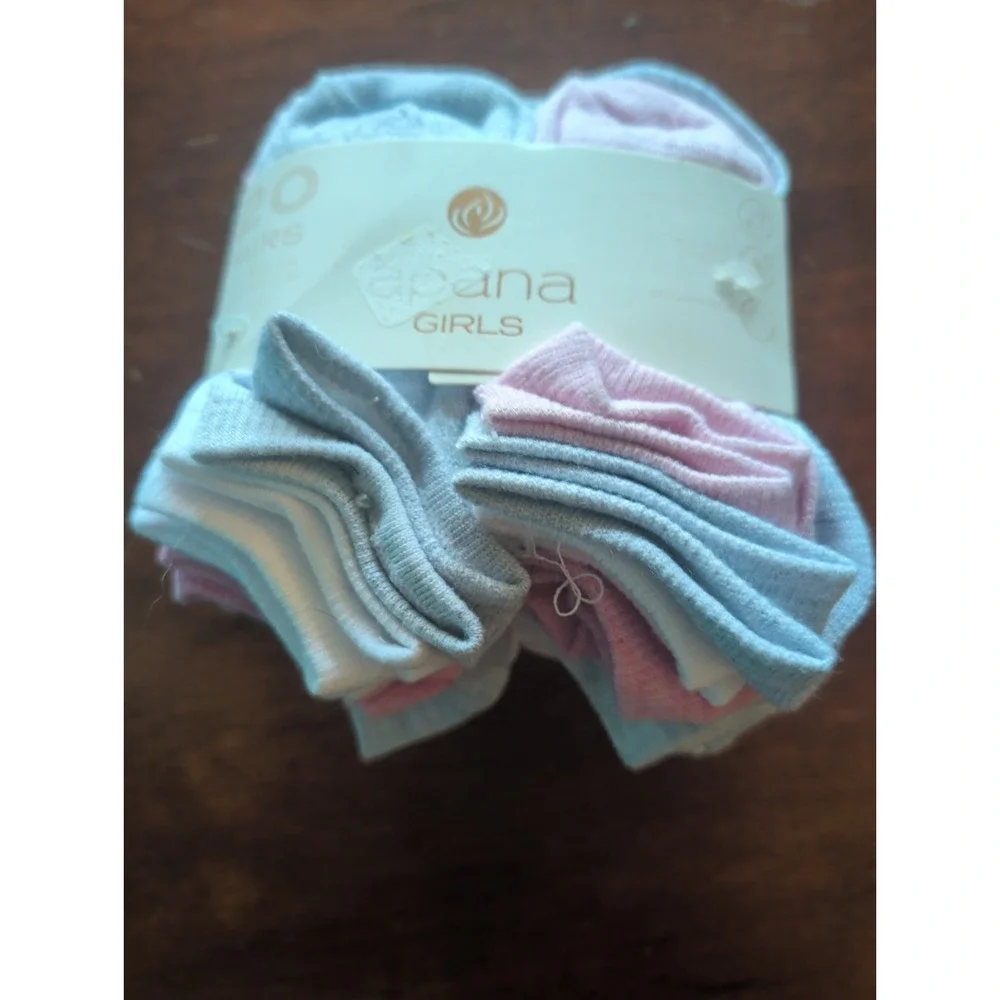 Apana 20 Pairs Toddler Girls Ankle Socks Pink White Grey Size 4-6 NEW